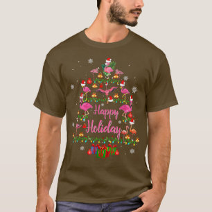 Happy Holiday Funny Flamingos Christmas Tree Light T-Shirt