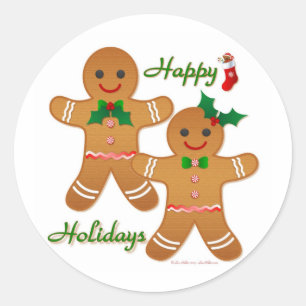 Happy Holiday Gingerbread Man Boy Girl Classic Round Sticker
