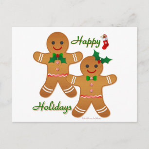 Happy Holiday Gingerbread Man Boy Girl Postcard
