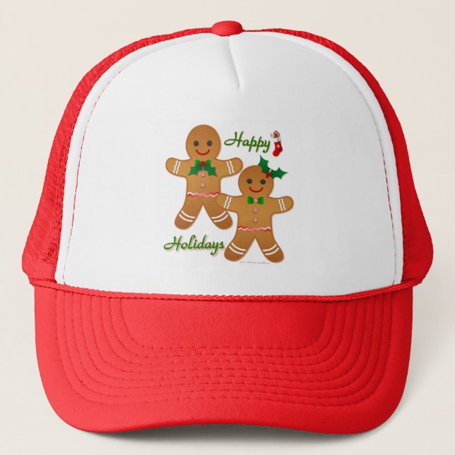 Happy Holiday Gingerbread Man Boy Girl Trucker Hat (Front)