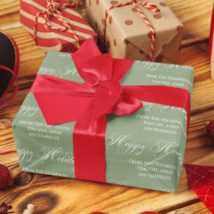 Happy Holiday Green Script Personalised Wrapping Paper