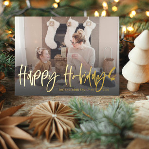 Happy Holiday Greetings Gold Foil Script Photo  