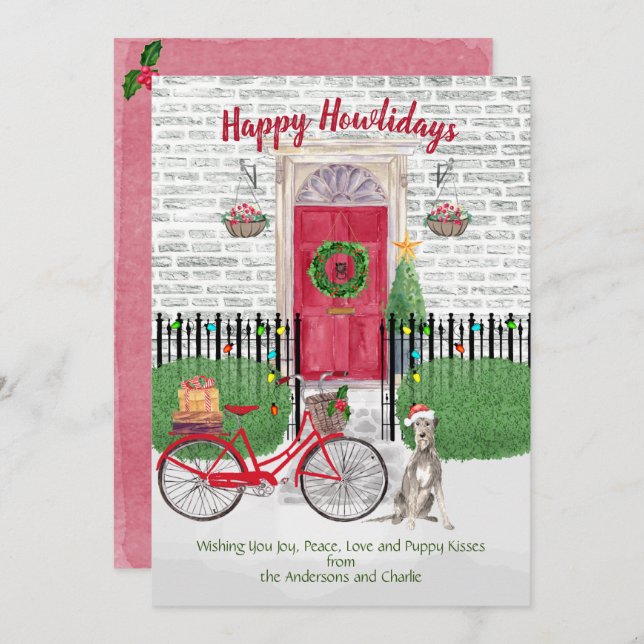 Happy Holiday Irish Wolfhound Bicycle Red Door (Front/Back)