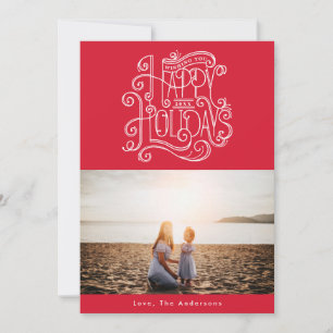 Happy Holiday Lettering Christmas Red & White Card