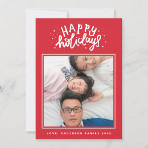 Happy Holiday Lettering Red Christmas Card
