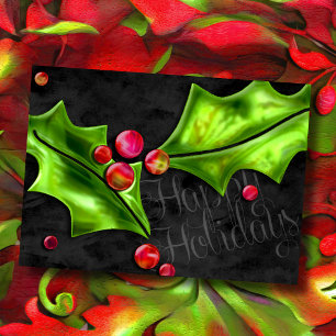 Happy Holiday Metallic Looking Holly Design