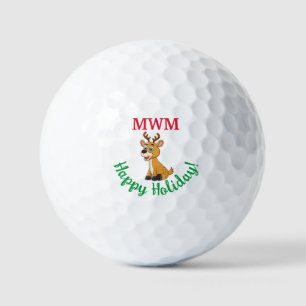Happy Holiday Monogram Christmas Deer Golf Ball