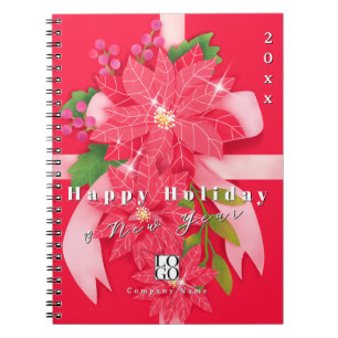 Happy Holiday New Year Business Logo Red Notebook