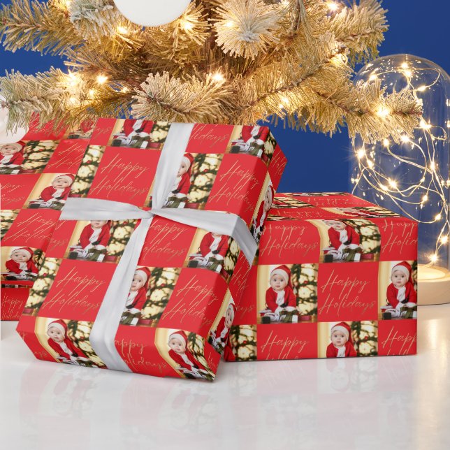 Happy Holiday One Photo Personalized Wrapping Paper (Holidays)