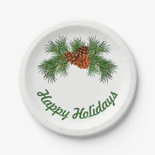 Happy Holiday - pine-cone detail Paper Plate