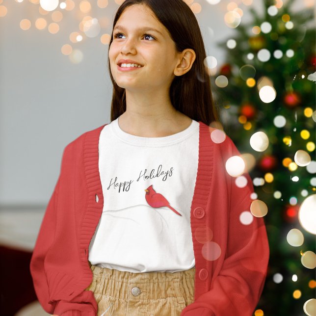 Happy Holiday Red Cardinal T-Shirt (Happy Holidays Girls Red Cardinal T Shirt. )