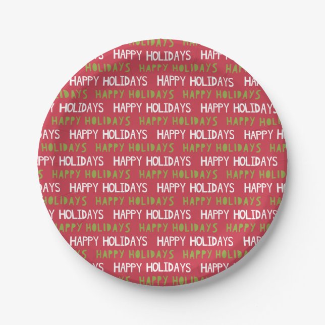 Happy Holiday Red, Green, and White Trees  Paper Plate (Front)