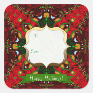 Happy Holiday Red+Green Gift Tag Square Sticker