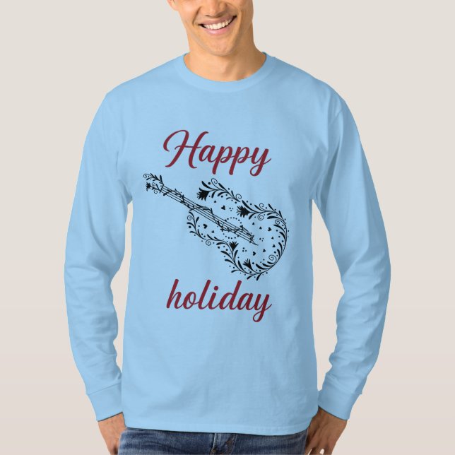 Happy Holiday Script Text Long Sleeve TShirt Music (Front)