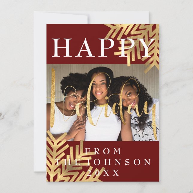 Happy Holiday Season Greeting Burgundy Gold (Front)