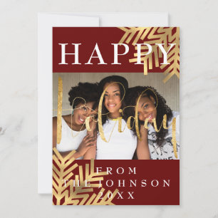 Happy Holiday Season Greeting Burgundy Gold Card