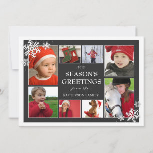 Happy Holiday Snowflakes 8 Photo Collage in Black Card
