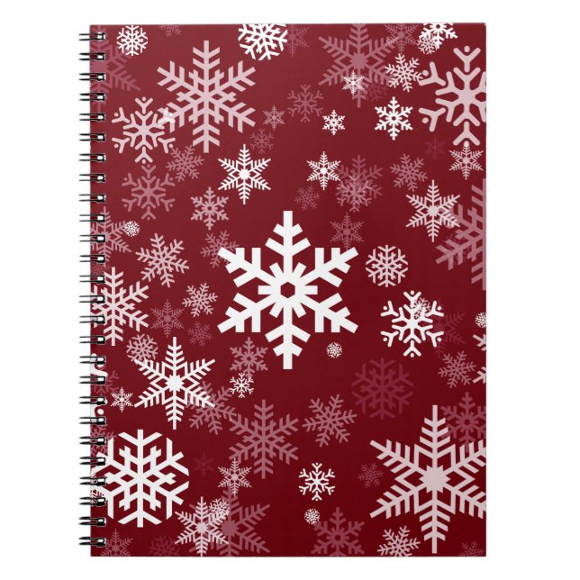 Happy Holiday Snowflakes Pattern Burgundy Spiral Notebook (Front)