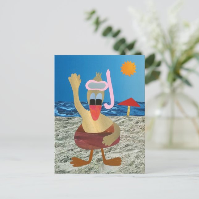 Happy Holiday Sunny Tropical Beach Duck  Postcard (Standing Front)