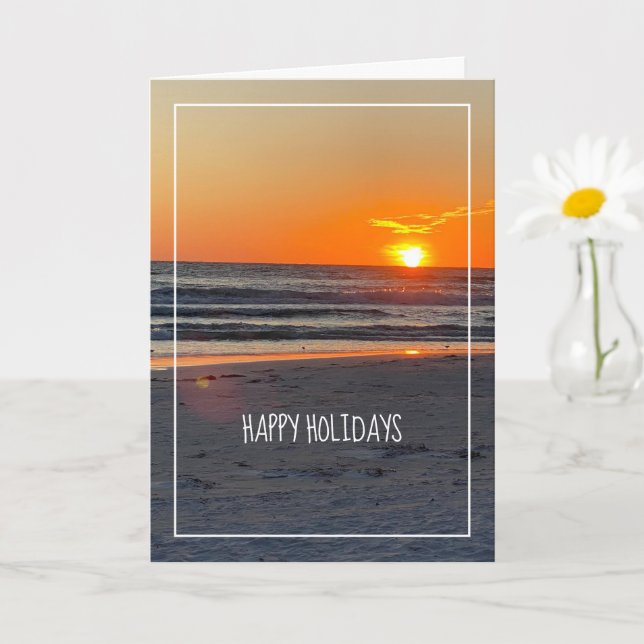 Happy Holiday Sunset Beach Photo Card (Small Plant)