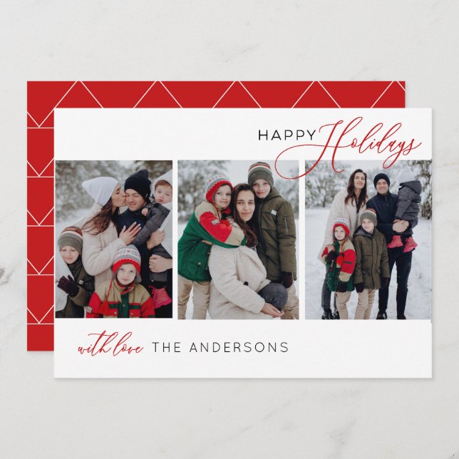 Happy Holiday Typography Multi Photo Holiday Card (Front/Back)