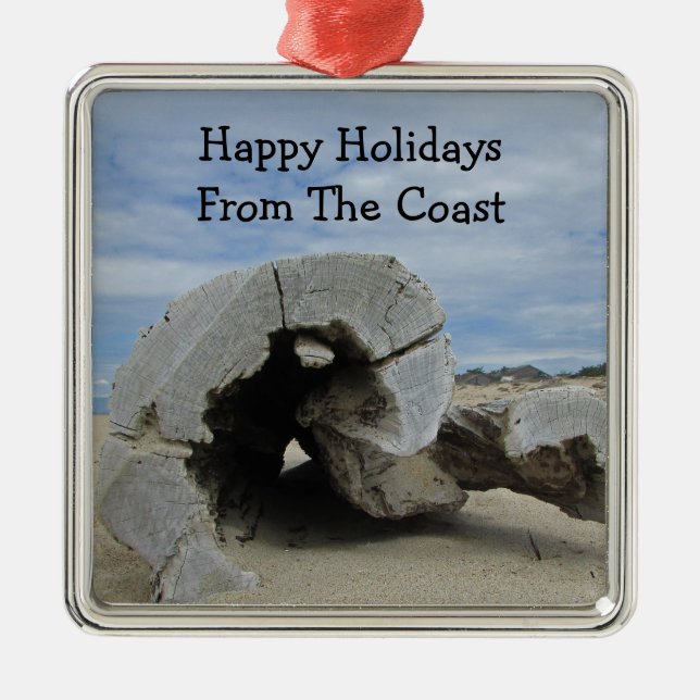 Happy Holiday Warm Pacific Coast Beach Driftwood Metal Tree Decoration (Front)