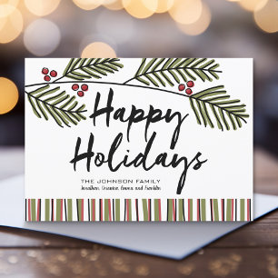 Happy Holiday Whimsical Pine Branches Non-Photo Card