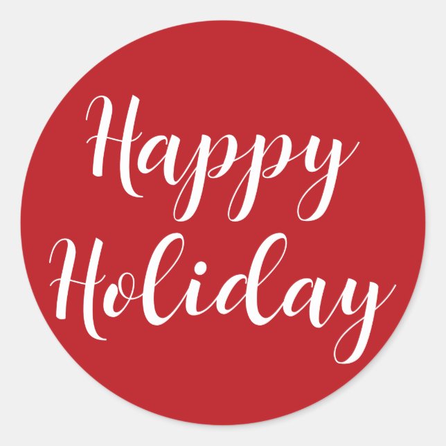 Happy Holiday White Script Red Simple Classic Round Sticker (Front)