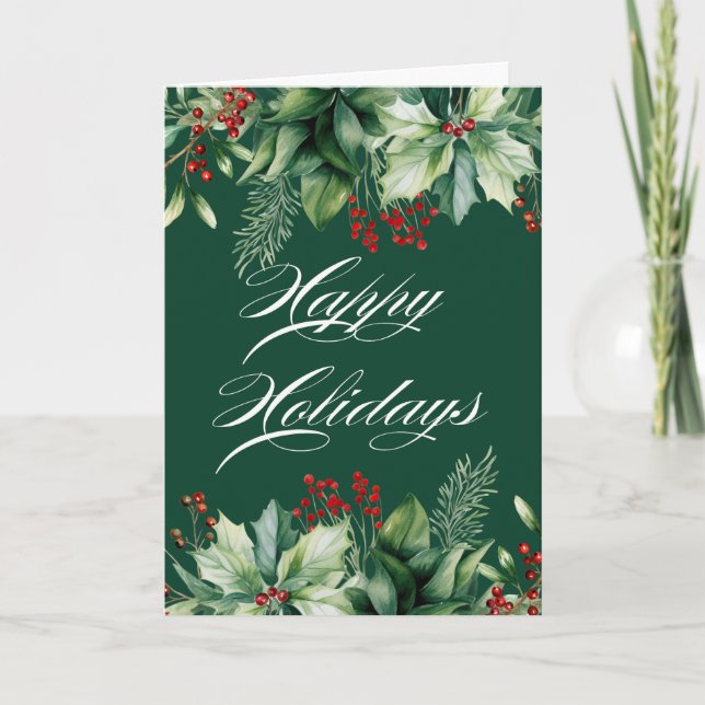 Happy Holiday Winter Greenery  Card (Front)