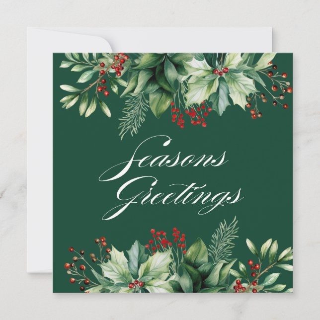 Happy Holiday Winter Greenery  Card (Front)