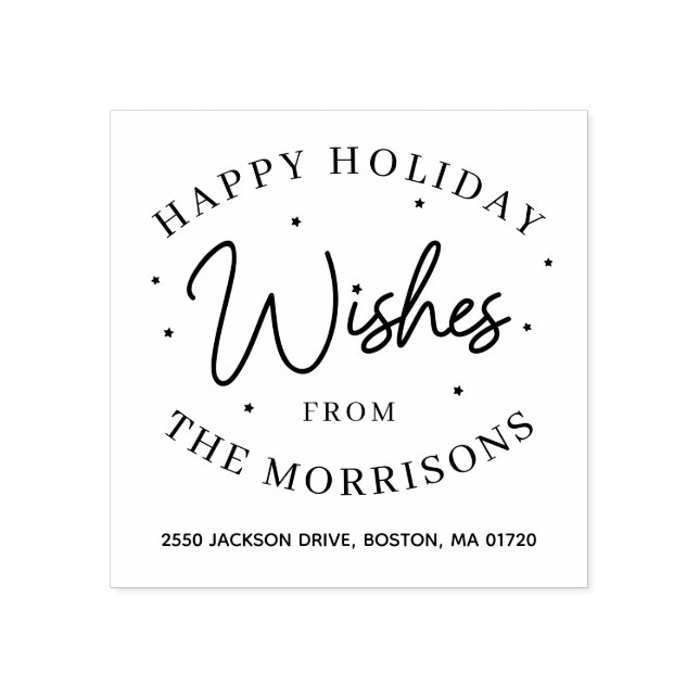 Happy Holiday Wishes Return Address Christmas Star Rubber Stamp (Imprint)