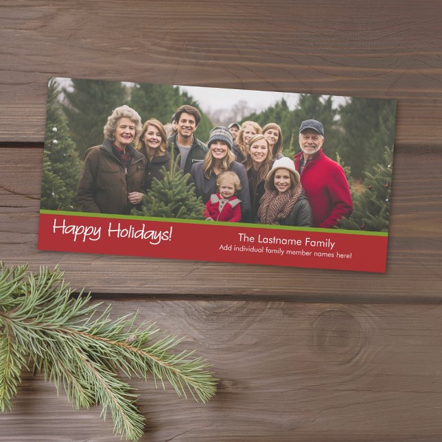 Happy Holidays - 1 horizontal or Panoramic photo Holiday Card (Add 1 photo to this classic photo card that can be printed or sent out to friends and family.)