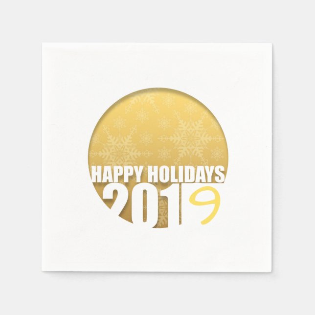Happy Holidays 2019 Golden Snowflakes Paper Napkin (Front)