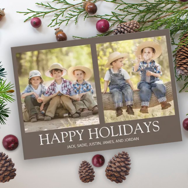 Happy Holidays 2 Family Photo Rustic Brown  Holiday Card (Creator Uploaded)