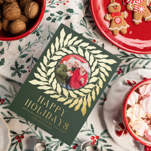 Happy Holidays 2 Photo Modern Script Bold Floral