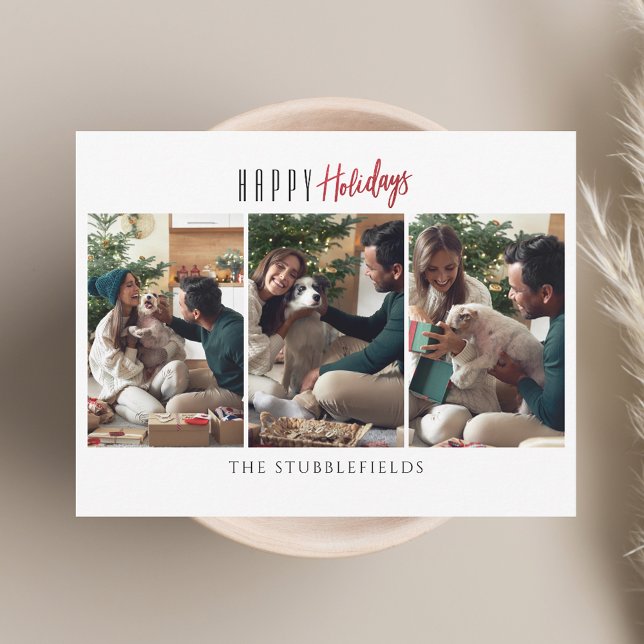 Happy Holidays 3 Family Photos Christmas Greetings Card (Happy Holidays 3 Family Photos Christmas Greetings Note Card)