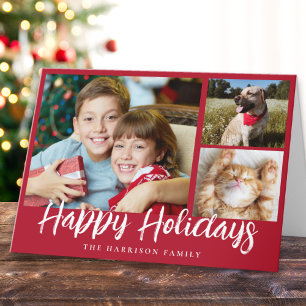 Happy Holidays 3 Photo Christmas Holiday Card
