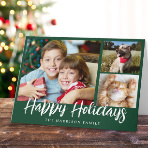 Happy Holidays 3 Photo Christmas Holiday Card