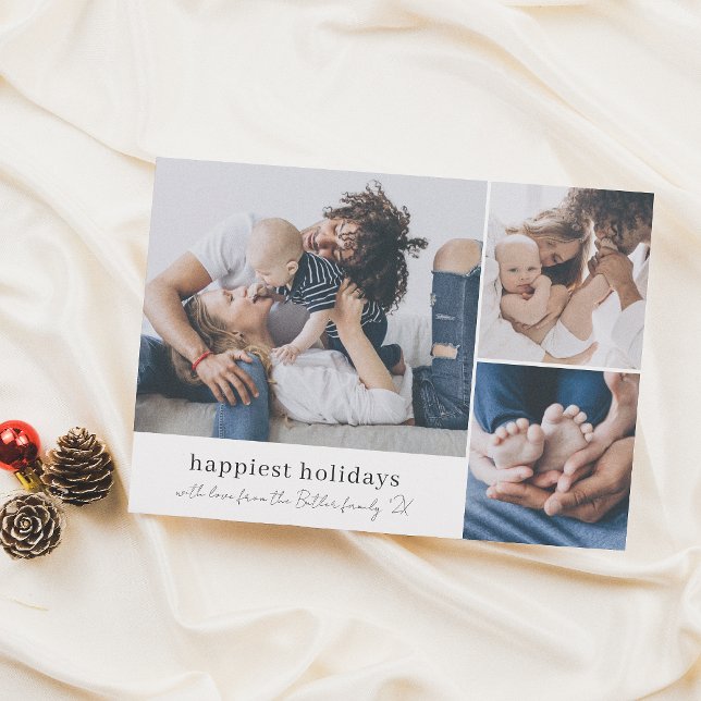 Happy Holidays 3 Photo Family Signature Christmas Holiday Card (Creator Uploaded)