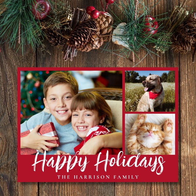 Happy Holidays 3 Photo Script Holiday Card (Share the love and warmth of the season with your personalized photo Christmas card)