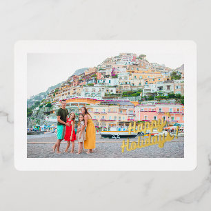 Happy Holidays 4 Photo Family Vacation Gold