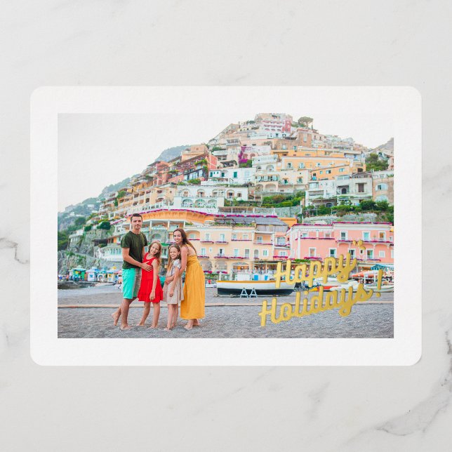 Happy Holidays 4 Photo Family Vacation Gold (Front)