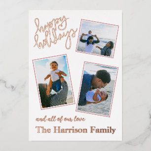 Happy Holidays 4 Photo Personalised Rose Gold