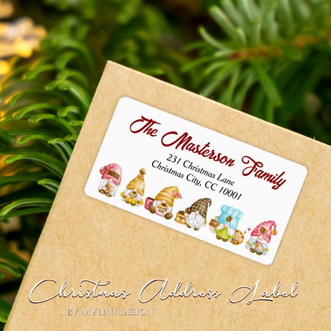 Happy Holidays 5 Gnomes Christmas Address Label (Creator Uploaded)