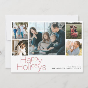 Happy Holidays 5 photo collage modern Holiday Card