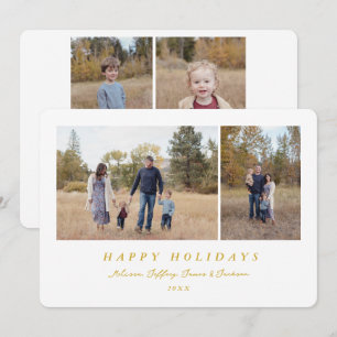 Happy Holidays 5 Photo with Text Minimalist Gold Holiday Card
