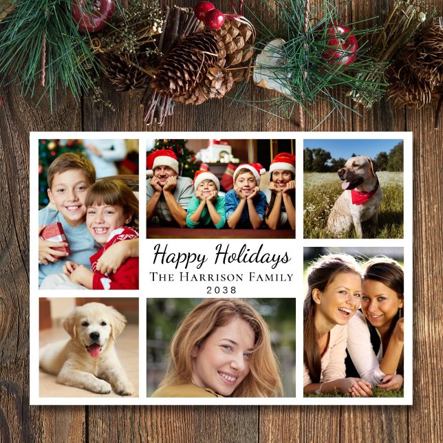 Happy Holidays 6 Photo Collage Christmas Holiday Card (This holiday season, let your family's smiles and heartwarming memories shine on our 6 photo card)