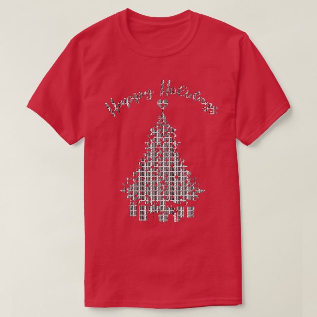 Happy Holidays a Love B&W Christmas Tree Lights Pr T-Shirt (Design Front)