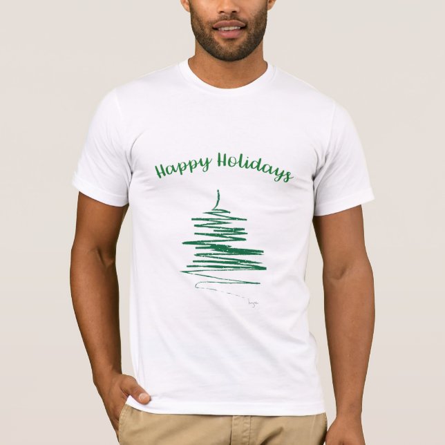 Happy Holidays Abstract Green Tree Modern T-shirt (Front)