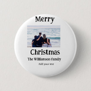 Happy holidays add family name photo Christmas 6 Cm Round Badge